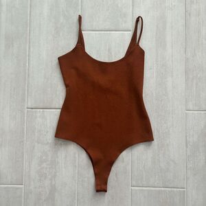 Dance & Marvel Bodysuit Sleeveless Spaghetti Strap Thong Coffee Slimming Plunge